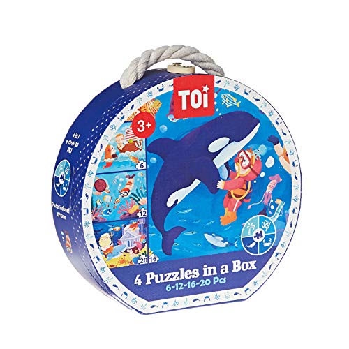 Toi Cardboard 4 in1 Undersea Children Jigsaw Puzzle Traffic, Blue, Tp989