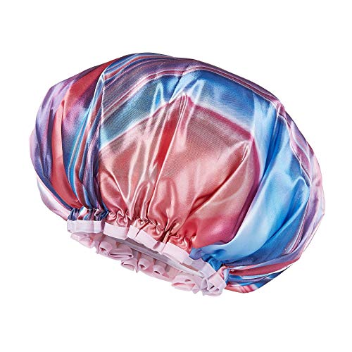 Mikimini Rainbow Series Large Shower Cap 2 Pack,Double Waterproof Hair Cap, Soft PVC Lining, Fashionable Flower Printed Shower Caps for Women,Design for Long and Curly Hair Women and Girls(Rainbow-B)