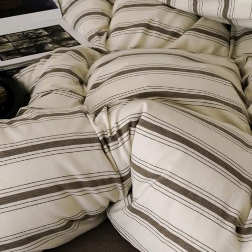 Image of Nayoroom Striped Duvet Cover Queen Size Brown Stripe Duvet Cover Dorm Bedding Set 3 Pieces Soft Lightweight Microfiber Farmhouse Bedding Set Gifts for Women Men