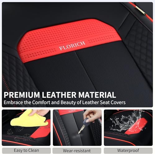 Image of FLORICH Front Seat Covers, Luxury Car Seat Cover with Waterproof Leather, Automotive Vehicle Seat Covers for Cars Trucks Vans SUVs Sedans (2 Packs, Black&Red Line)