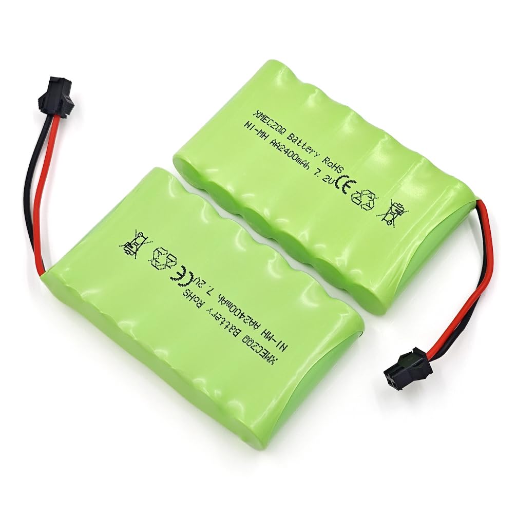Batterie NiMH 7,2 V 2400 mAh, 2 batteries de secours RC avec fiche SM, convient pour les jouets de télécommande tels que les voitures télécommandées, les véhicules d'ingénierie télécommandés