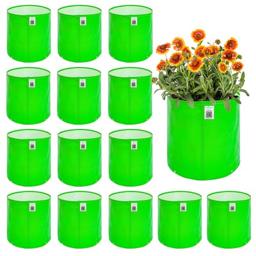Image of Anandi Green's HDPE Uv Protected 260 GSM Round Green Colour Plant Bags Suitable for Terrace and Vegetable Gardening 9x9 INCH Pack of 15 Grow Bags