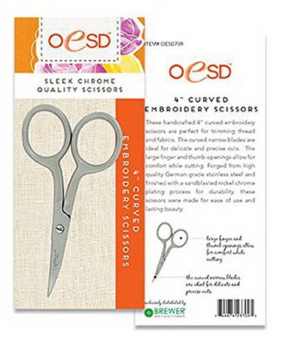 OESD 4" Curved Embroidery Scissors Large Ring - Sleek Chrome Scissors