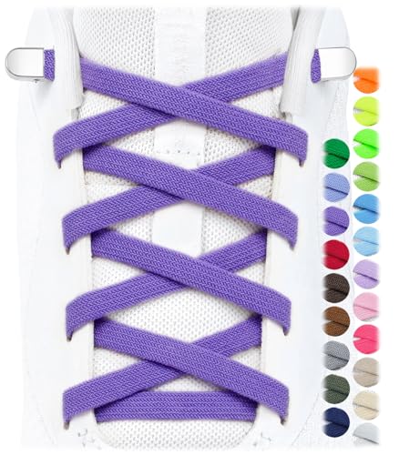 Image of Stepace 2 Pairs Elastic No Tie Shoe Laces for Kids and Adults Sneakers, Stretch Flat Tieless Shoestrings