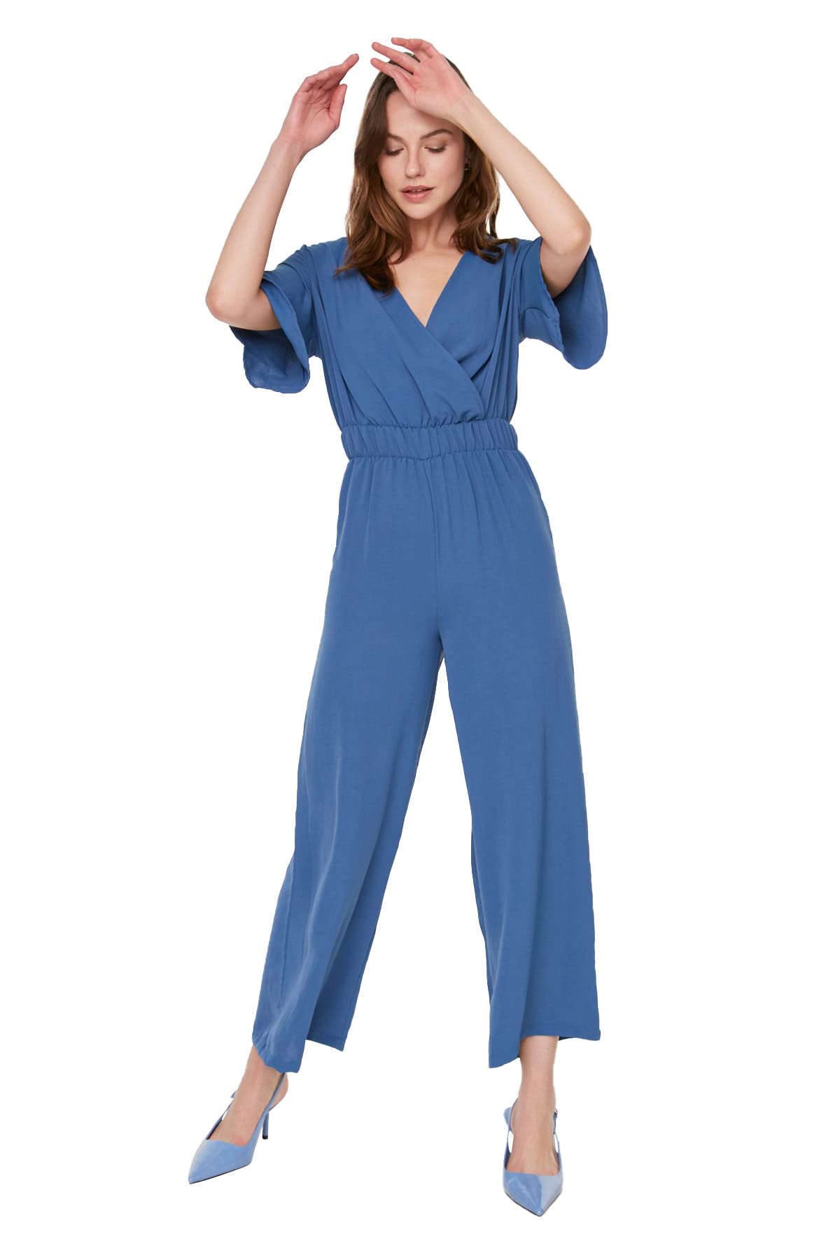 Trendyol Damen Chest Collar Jumpsuit Overall, Blau, 34 EU