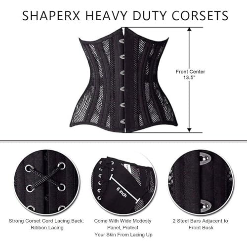 Shaperx Women 26 Steel Boned Mesh Corsets Longline Heavy Duty Waist Trainer Long Torso Cincher,Sz1794-Black-L #TOP2