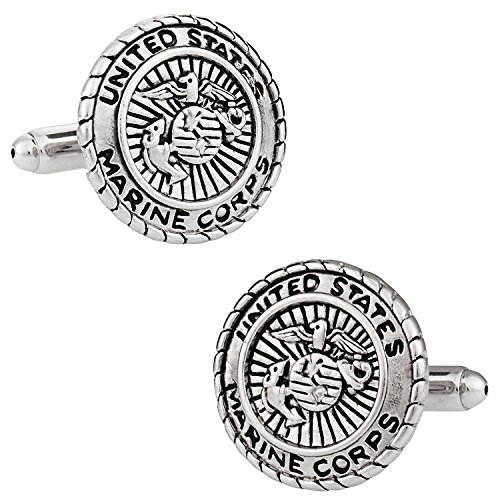Cuff-Daddy USMC Marine Corp Cufflinks Silver for Active Military Veterans Travel Presentation Gift Box Men Mens