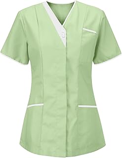 Scrubs Uniforms Women Vneck Short Sleeve Sweatshirt Button Down Pocket Tshirt Nurses Tunic Uniform Clinic Carer Protective Clothing Tops Ladies Plain Plus Size Breathable Medical Uniforms & Scrubs