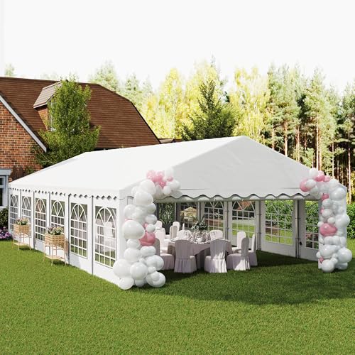 Outsunny 20' x 40' Heavy Duty Party Tent, Galvanized Outdoor Canopy Tent Large Event Shelter with Removable Sidewalls, 12 Windows and 2 Doors, Tents for Parties, Wedding, Events, BBQ Grill, White
