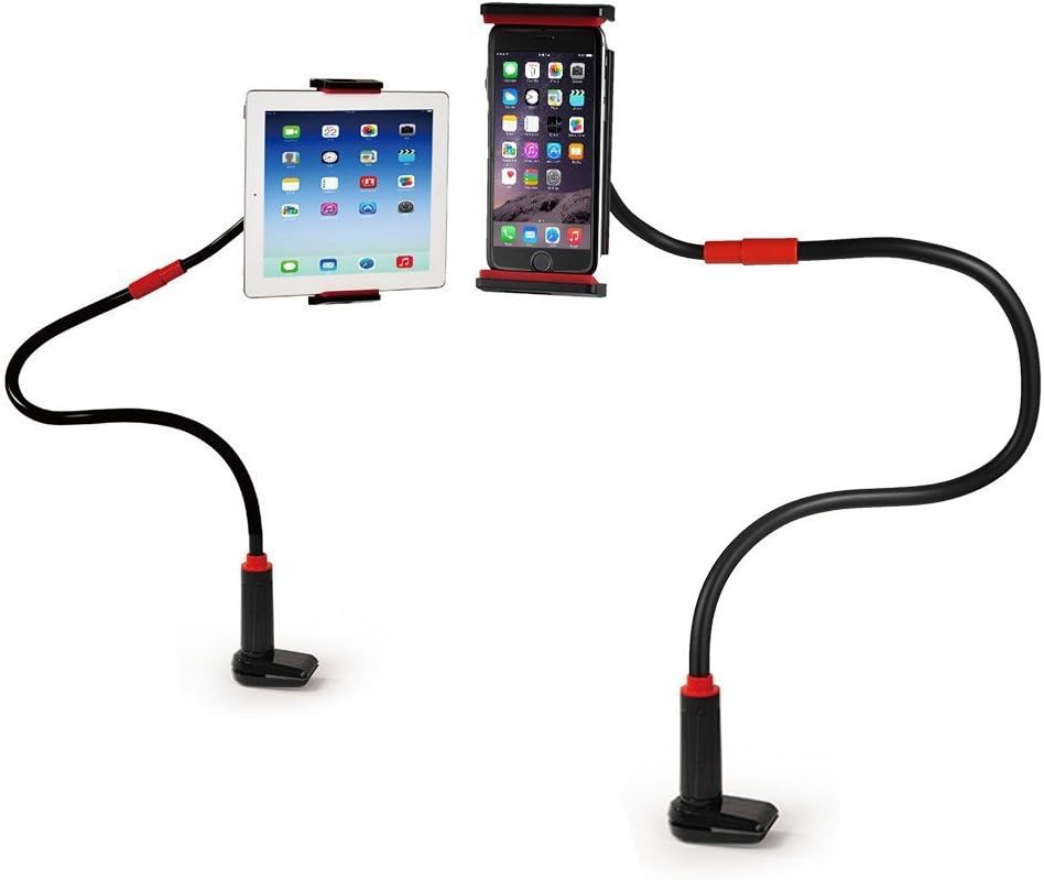 EasyAcc Premium Gooseneck Lazy Mount/ Cellphone Mount/ Ipad Mount/ Tablets Mount, 360º Rotating, Lengthened 100 cm, Bolt Clamp with Bracket for Apple iphone 6 / ipad Mini 3 / ipad Air 2 / Galaxy Tab 4 10.1 / Galaxy Tab A 9.7 / 8.0 And for 3.0-10.1 Inch Android Device (Black & Red)