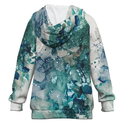 Green And Blue Glitter SparklesChildren's Raglan Sleeve Hoodie, Suitable for Home And Outdoor Use12-13Y2