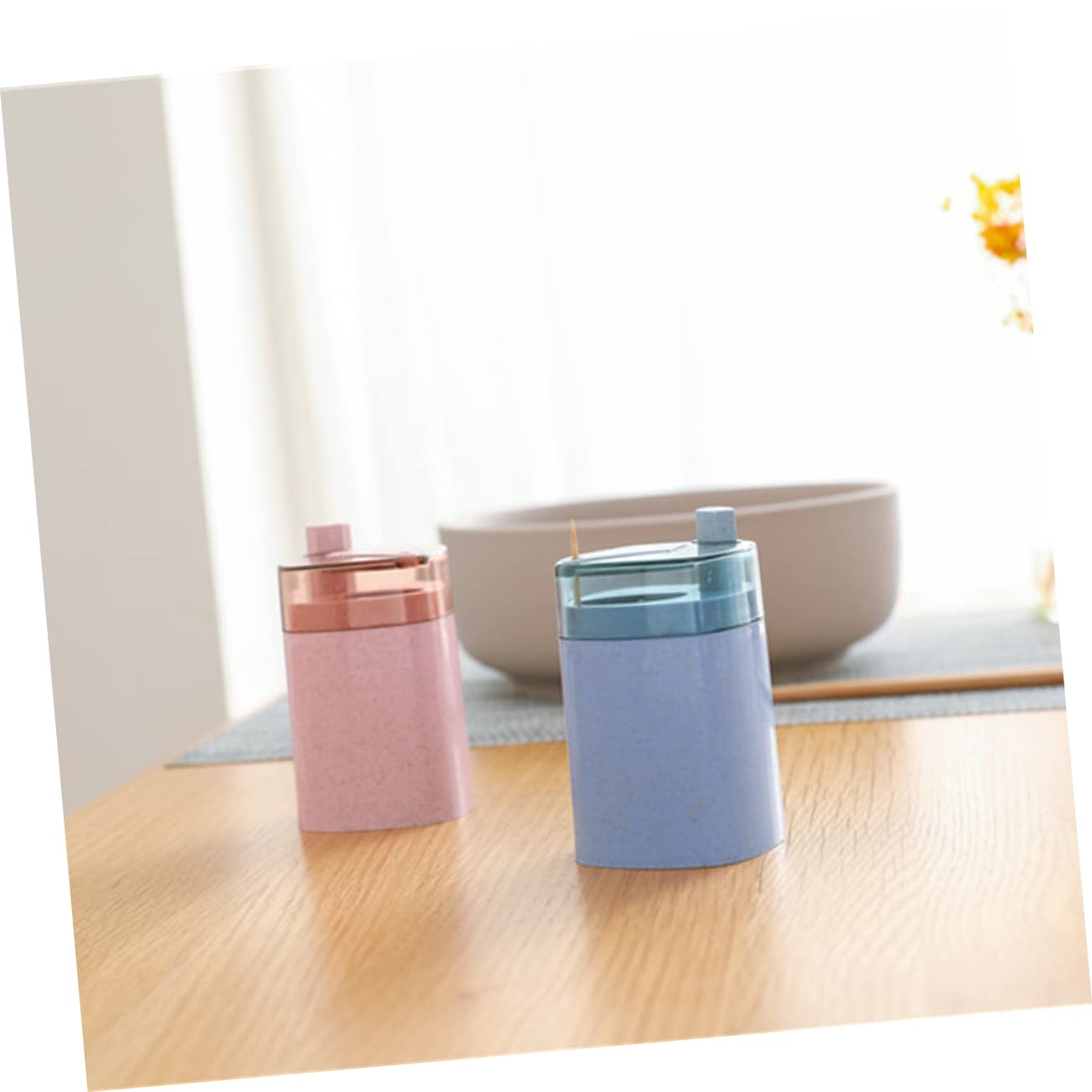 OFFSCH Cotton Bud Jar Toothpick Storage Pink Automatic Toothpick Dispenser Toothpick