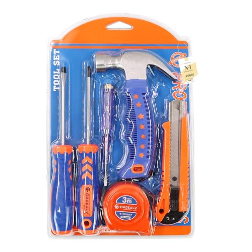 Image of NFI essentials 6 Pcs. Basic Hand Tools Kit for Household DIY & Emergency Repair Compact & Portable Set of Measuring Tape,Hammer,Screwdriver,Cutter,Tester