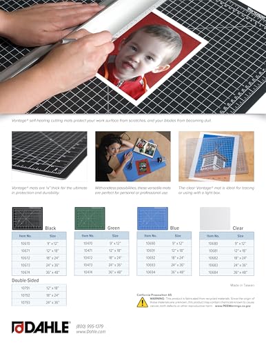 Dahle 10672 Vantage Self-Healing Cutting Mat, 18" x 24", Black, 5 layer PVC Construction, 1/2" Grid Lines, Self Healing for Maximum Durability, Perfect for Cropping Photos, Cutting, Sewing, and Crafts