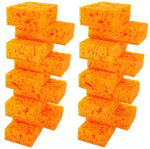 Image of Orange Multi Use Scrub Sponge. Made in Europe. 18 Pack, 4.3x2.8x1.4 inches. Odorless Heavy Duty and Non Scratch Fiber. Durable and Delicate Scrubber for Oven and Stove, Bathroom and Basement