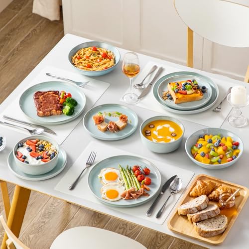 Image of vancasso ANYA 24 Pieces Plates and Bowls Set, Mint Green Dinnerware Sets, Reactive Glaze Dishes Set for 6, Ceramic Dishware Sets Kitchen Dinner Set, Microwave & Dishwasher Safe