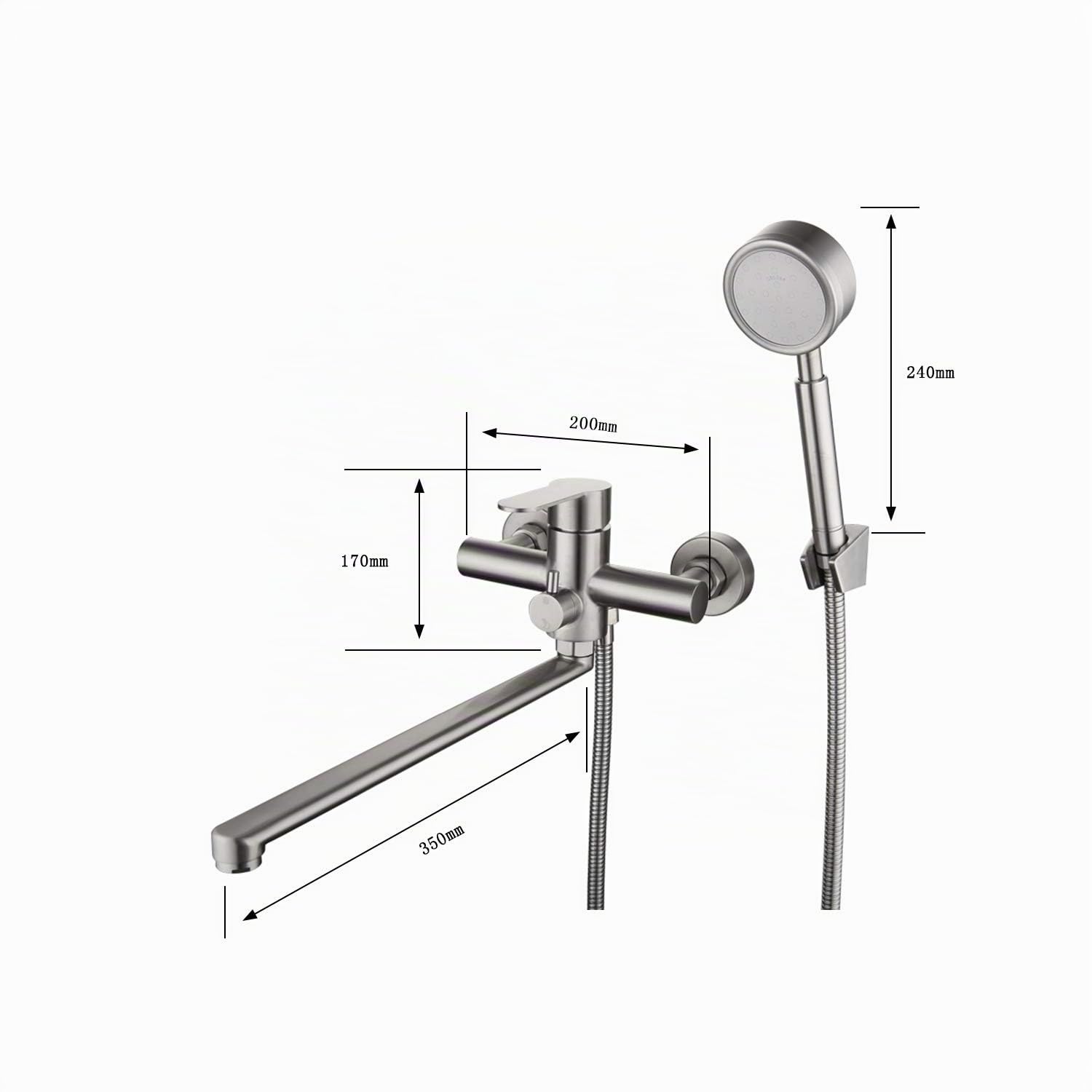 HomeLava Badewannenarmatur Wandmontage Bad Duschset Wannenmischer mit Handbrause Wannenarmatur Badarmaturen Duscharmatur Edelstahl gebürstet für Dusche Badewanne