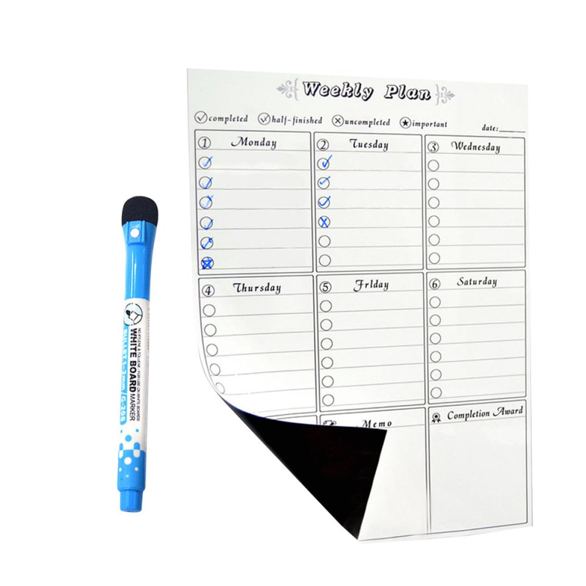 3St Whiteboard-Wochenplaner magnetischer Planer Kühlschrankplaner Zeitmanagement Wochenplaner Kühlschrank Zeitplaner Magnetischer Wochenplaner trocken abwischbarer Planer STOBOK