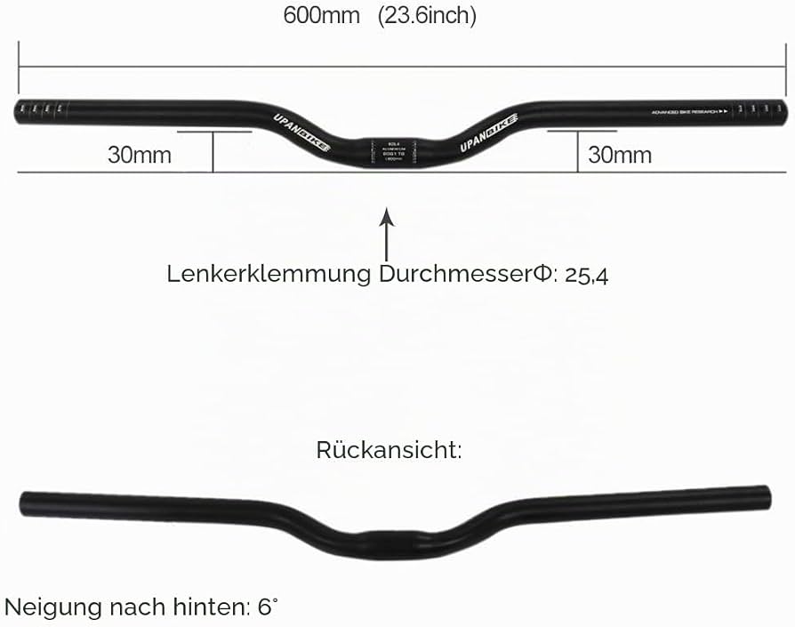 UPANBIKE Aluminium Riser Fahrrad Lenker,25,4 * 600 mm für MTB Rennräder