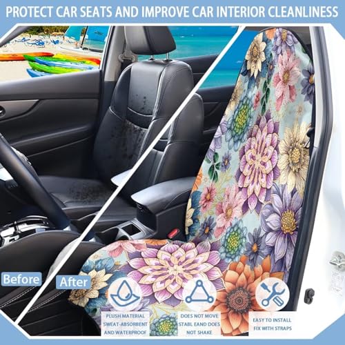 Image of Seat Covers for Cars Protector Front Seats Only,Waterproof Boho Mandala Floral Bucket Towel Seat Covers for Cars, SUV and Trucks,Fashion Car Accessories Easy to Install