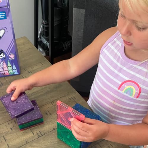 CreateOn Crayola Glitter Magnetic Tiles, Building Set for Kids, Magnetic Tiles, Kids’ Building Toys, STEM & Montessori Toys for Boys and Girls Ages 3+, 24-Piece Set (Glitter) - Thumbnail 7
