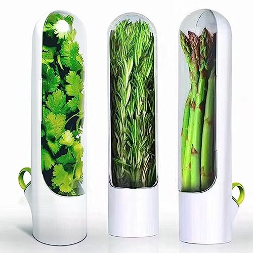 Conservador de Hierbas, Almacenamiento de Hierbas, Contenedor de Hierbas Para Refrigerador, Contenedor de Hierbas Para Guardar Hierbas Frescas Para Cilantro, Menta, Perejil, Espárragos (3)