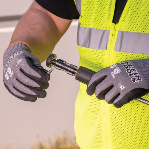 Image of Klein Tools 60590 Work Gloves, Knit Dipped Cut Resistant ANSI A4 Nitrile Coated Gloves, HPPE Fabric, Touchscreen Capable, X-Large, 2-Pair