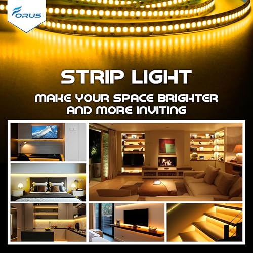Image of Forus 5 Meter (16.4 ft) Warm White LED Strip Light, Flexible LED Profile Tape with 1200 LEDs, 12V DC Adapter for False Ceiling, Kitchen, Cove, Mirror, Cabinet, Mandir & Indoor Room Decor (1 Pc)