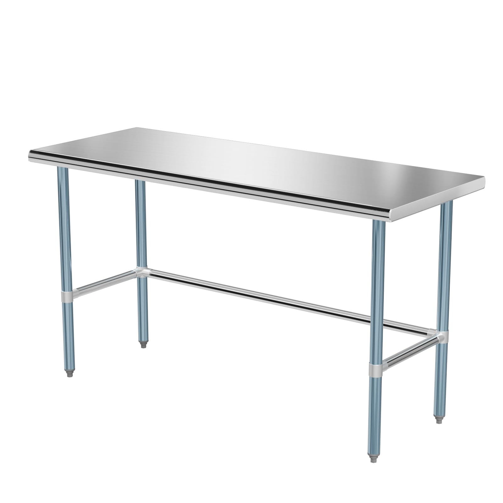 ROVSUN 60" x 24" Stainless Steel Open Base Table, NSF Commercial Metal Table, Heavy Duty Prep & Work Table with Galvanized Legs for Home Kitchen,