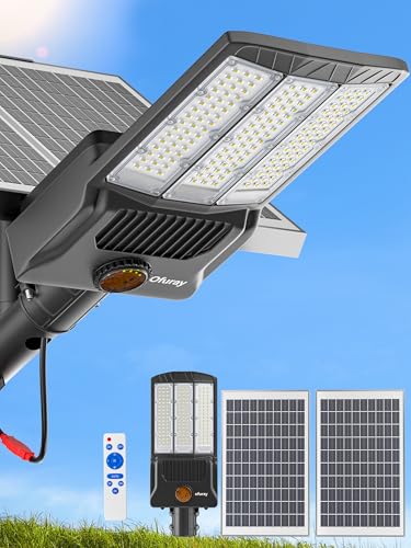 Image of Ofuray OL-12000W Solar Street Lights Outdoor,Parking Lot Lights Commercial Dusk to Dawn,60,000mah Big Power Solar Security Flood Remote Control Without Motion Sensor for Street,Yark,Court