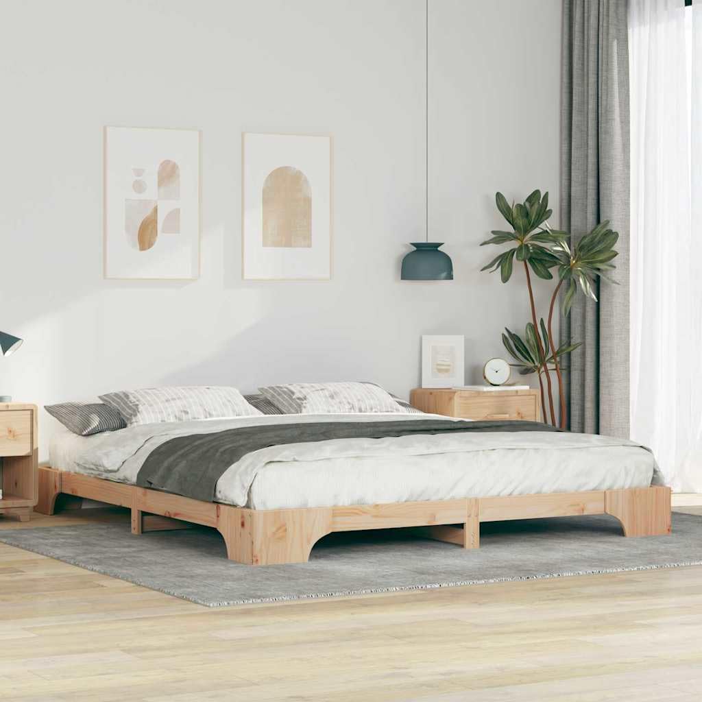 Marco de Cama en el Suelo de Madera Maciza de Pino Marrón Estructura de Perfil Bajo para Dormitorio Moderno Minimalista Ensamblaje Sencillo y Diseño Espacioso para Máximo