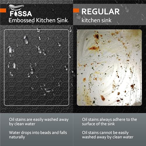 Image of Fossa 20x17x9 Inch 𝟓-𝐘𝐄𝐀𝐑 𝐖𝐀𝐑𝐑𝐀𝐍𝐓𝐘 Single Bowl Honeycomb Embossed Handmade Kitchen Sink Nano Coated Stainless Steel Deep Bowl Rust Resistant Modern Modular Sink Black (Matte Finish)