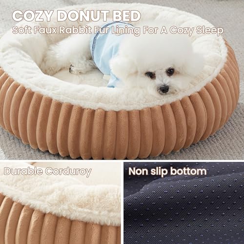 Image of 23 inches Donut Dog Bed for Small Dogs - Calming Round Puppy Bed with Removable Cover, Washable Milk Plush Faux Fur Pet Bed for Cats, Fits Pets up to 15 lbs(Mocha,Small)