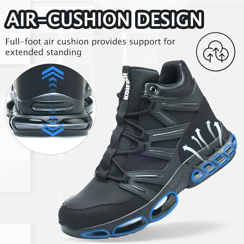 KOIFISH Steel Toe Work Boots for Men Women, Waterproof Lightweight Safety Boots, Steel Toe Shoes with Air Cushion, Comfortable for Industrial Construction Warehouse Factory Logistics Work3