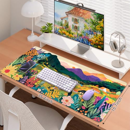 Image of iCasso Large Gaming Mouse Pad (35 inchx16 inch) - Waterproof Desk Mat with Non-Slip Rubber Base & Stitched Edges - Extended Keyboard Mousepad for Computer, PC, Office, Home Workspace (Oil Painting)