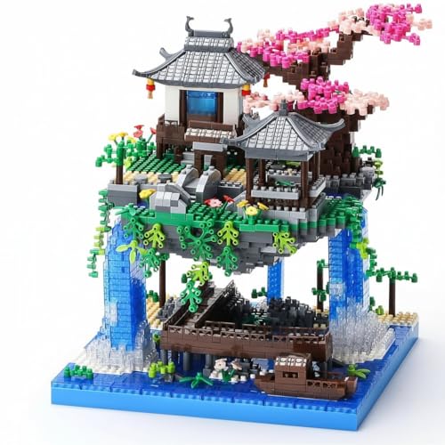 Image of SKY LINE OCEAN Cherry Blossom Bonsai Tree Building Set, 3200+ PCS Micro Mini Blocks, Japanese Sakura Tree | 2 LED | Lights Chinese Pond Architecture Model Kit, Ages 14+ | 5 Year Structural Warranty