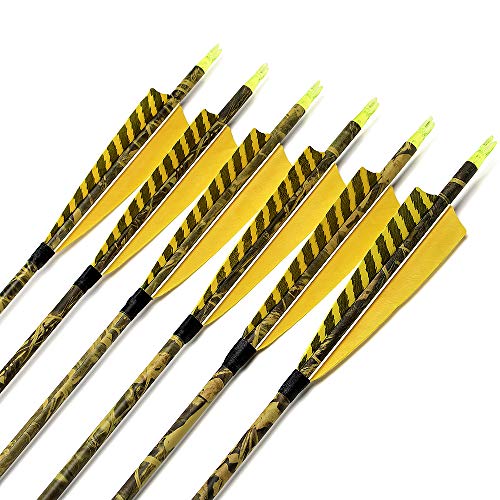 ARCHERY SHARLY [12 Pack] 31Inch Carbon Arrow Practice Hunting Arrows with 5\" Camo Natural Feathers for Traditional Recurve Bow and Longbow - Thumbnail 4