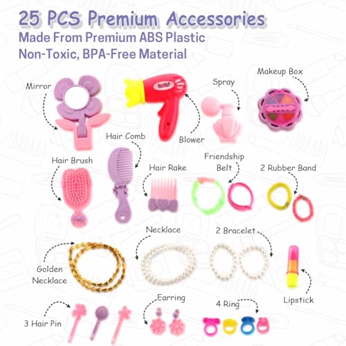 Image of Aditi Toys Beauty Set Suitcase On Wheel, The Ultimate Beauty Set On Wheels for Girls, Makeup Kit is Easy to Clean & Use, Portable Set with 23 Pieces for 3 Years BIS Approved. (Trolley)