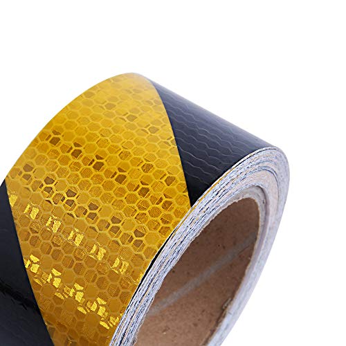 Image of ONTWIE Reflective Tape, 2inch x 30ft, Reflective Safety Tape, Yellow Black | Waterproof Self Adhesive Tape Outdoor Safety Caution Reflector for Cars, Trailers, Bikes