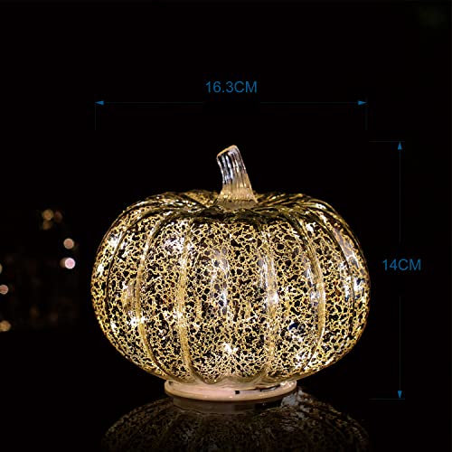 Image of Romingo Mercury Glass Pumpkin Light with Timer for Halloween Pumpkin Decorations Fall and Thanksgiving Decor,Silver, 5.5 inches