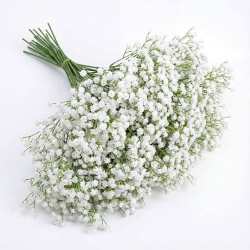 JEKUGOT 6 Pcs Gypsophila Artificial Flowers White Baby Breath Flowers Artificial Bouquets Real Touch Faux Flower for Wedding Decorations Home Flower Arrangement Table Centerpieces