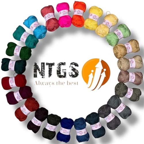 Image of NTGS Multicolor Yarn Pack of 24 Wool Balls (1 Ball / 20 Grams), 480 Grams (aprox) Assorted Bright & Pastel Shades, 100% Acrylic, Ideal for DIY, Knitting & Crocheting Projects.