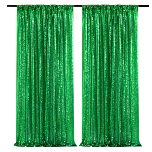 Image of Green Sequin Backdrop Curtains-2 Panels 4FTx8FT Green Backdrop for St Patricks Day, Glitter Party Decorations Background Drapes for Wedding Birthday Anniversary Graduation Photo Booth Decor