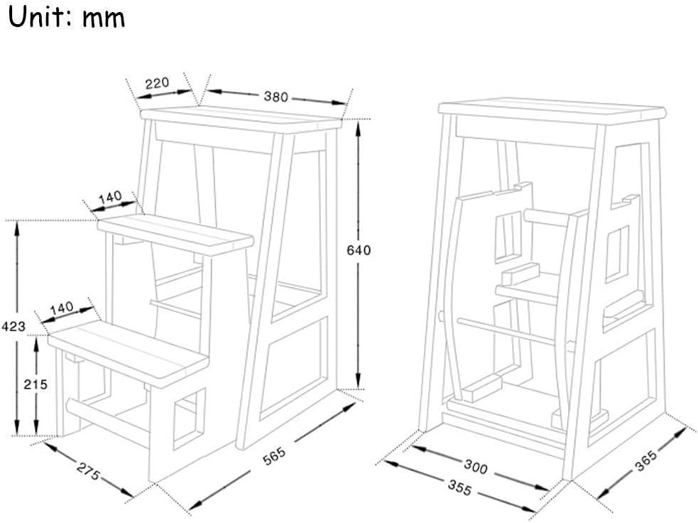 Wooden Step Stool,Brwon Folding Step Stool Portable Solid Wood Flower Shelf Multi-Functional 3-Step Ladder Stool Staircase Chairs for Kitchen Bathroom Office Max. 120kg