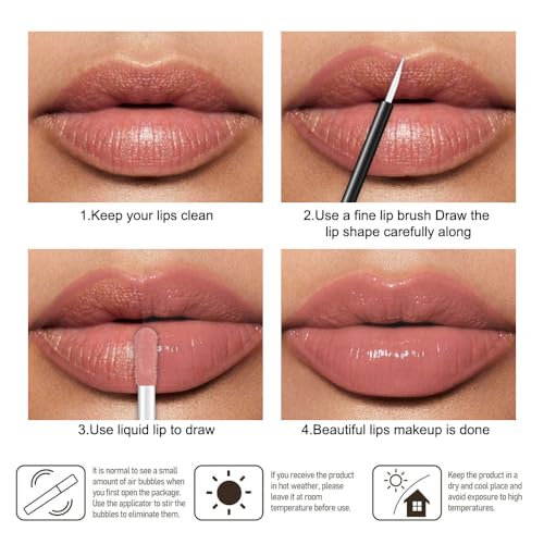 Image of evpct Coral Pink Shiny Longwear No-Budge Liquid Lip Color Lipstick Makeup, Highly Pigmented Color Instant Shine, Waterproof Long Lasting Lipstick for Women, Lip Stain Gloss with Lip Liner Brush, 03#
