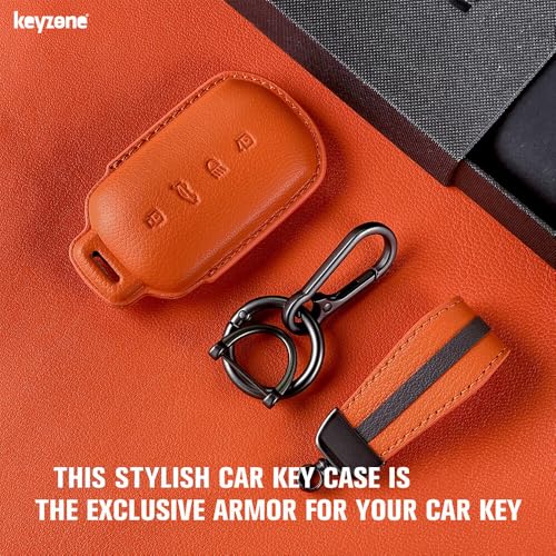 Image of Keyzone Royal Leather Key Cover for Tata Harrier 2026, Safari 2026, Sierra 2025, Curvv, Curvv EV Smart Key (Sunburst Orange)