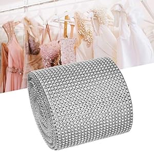 Strassbänder, Strasssteine ​​für das Handwerk 9m 24 Zeilen Elektroplierend Kunststoff Künstlicher Strassbänder Mesh Bling Wrap Ribbon Mesh Ribbon für Kuchen, Vase -, Partyzubehör (SILVER)
