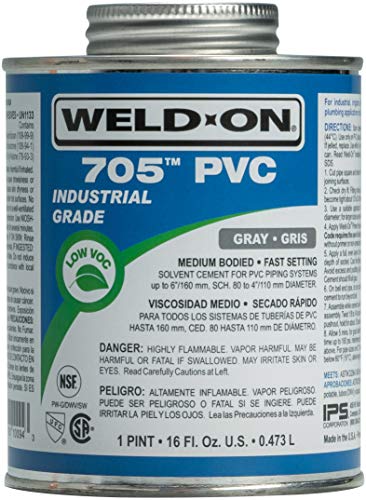 Weld-On 10094 705 Industrial Grade PVC Medium-Bodied High Strength Solvent Cement - Fast-Setting and Low-VOC, Gray, 1 Pint (16 fl oz)