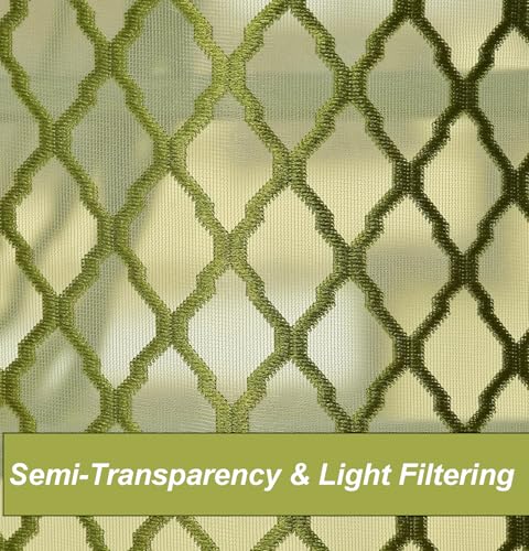 Image of IVAZA Heavy Premium Polyester Beautiful Moroccan Trellis Design Transparent Net Curtains | Modern Parde for Living Room Bedroom | Home Office Screens Window- 5 Feet (Pack of 1) Green