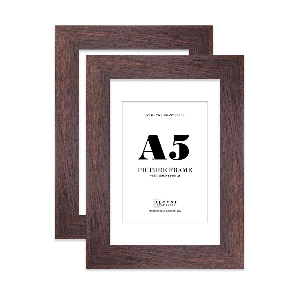 A5 Picture Frame With Mount For A6 or A5 Without Mount - Wide Molding - Pre-Installed Wall Mounting and Kickstand, Walnut, 2 Pack — image 1